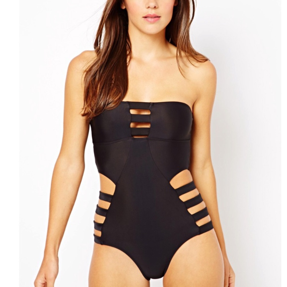 ASOS Lattice Side Cutout Bandeau Swimsuit
